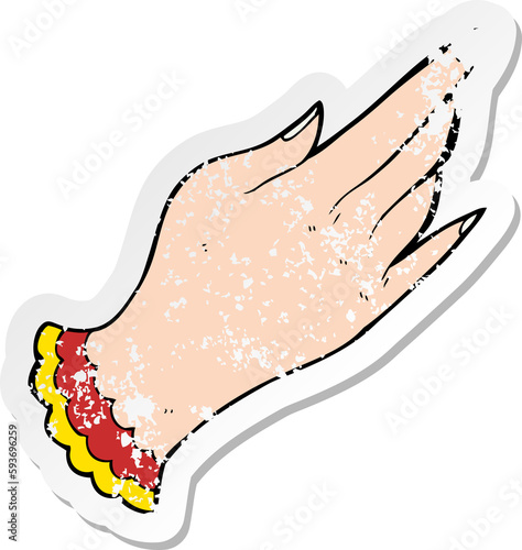 retro distressed sticker of a cartoon tattoo hand symbol