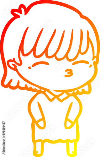 warm gradient line drawing cartoon woman