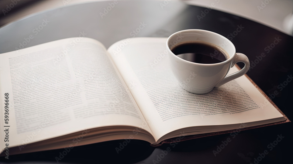 A coffee stands on a wood table next to the books (AI Generate) A coffee stands on a wood table next to the books (AI Generate)