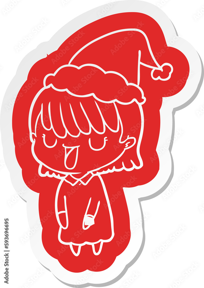 cartoon sticker of a woman wearing santa hat cartoon sticker of a woman wearing santa hat