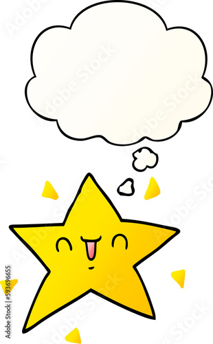 cartoon happy star and thought bubble in smooth gradient style