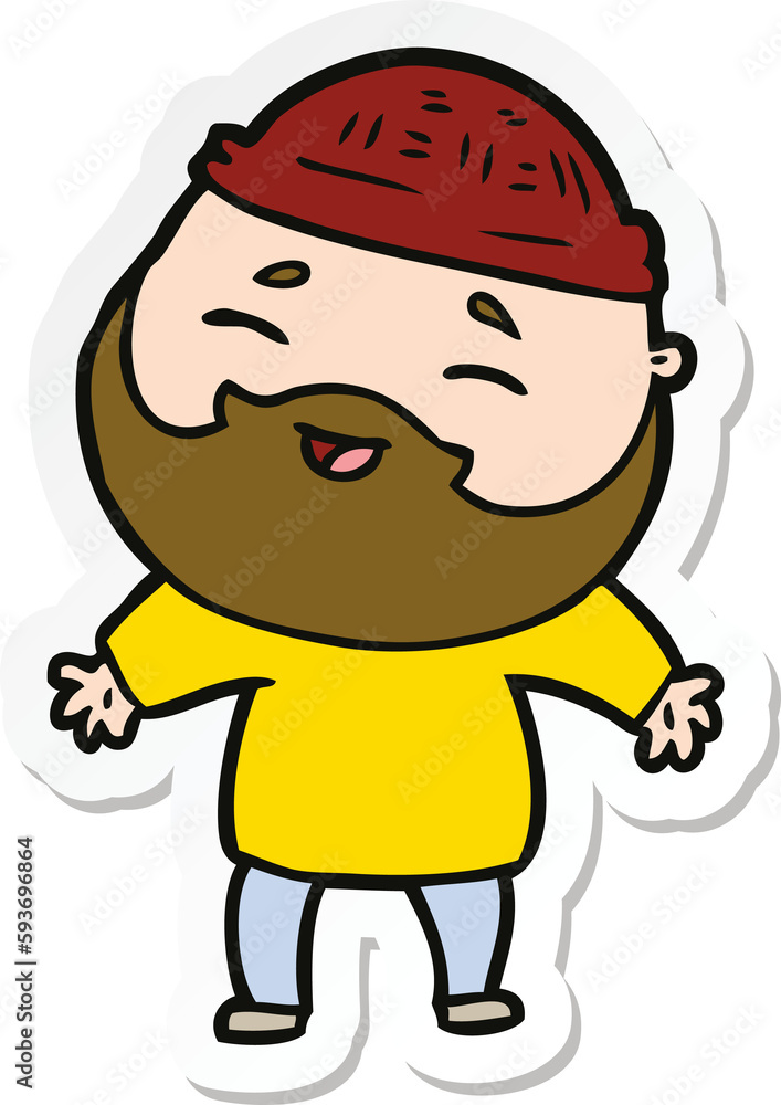 sticker of a cartoon happy bearded man