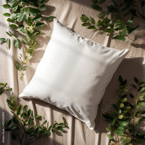 White Square Pillow mockup for design, white cushion with copy space for display