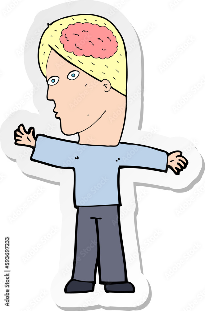 sticker of a cartoon man with brain
