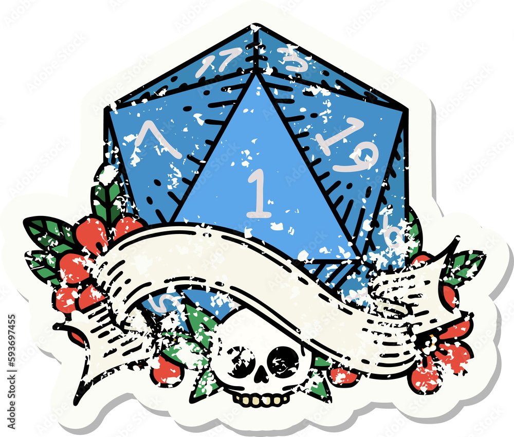 Obraz premium natural one d20 dice roll grunge sticker