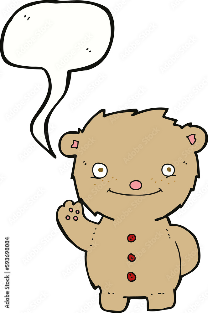 cartoon waving teddy bear with speech bubble cartoon waving teddy bear with speech bubble