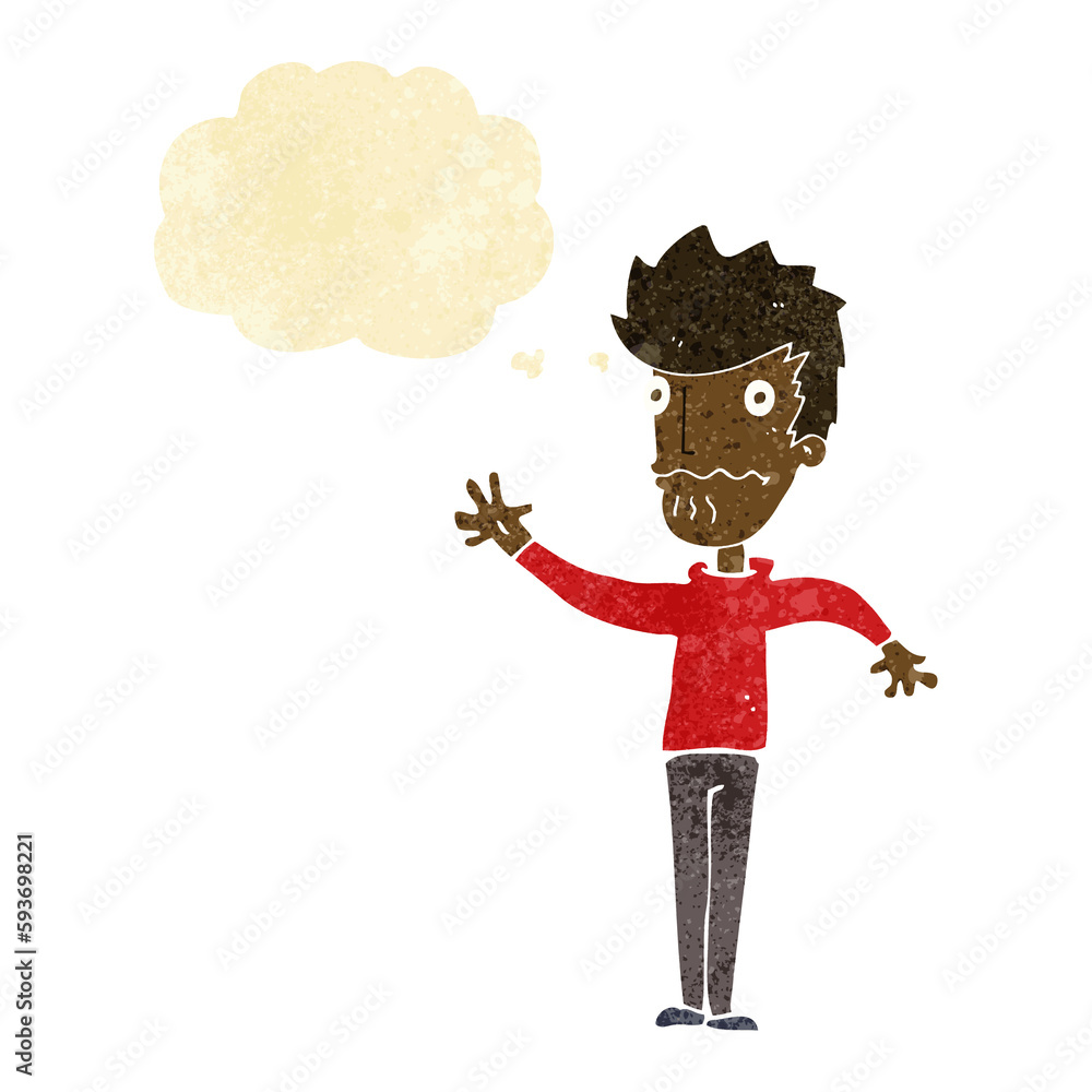 cartoon worried man reaching out with thought bubble cartoon worried man reaching out with thought bubble