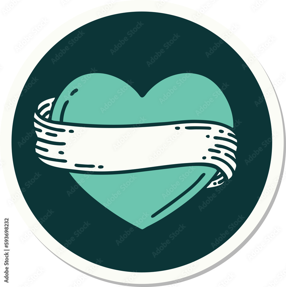 tattoo style sticker of a heart and banner tattoo style sticker of a heart and banner