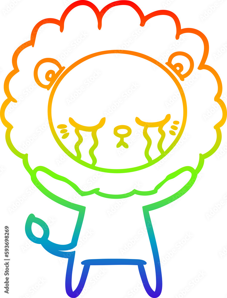 rainbow gradient line drawing crying cartoon lion rainbow gradient line drawing crying cartoon lion