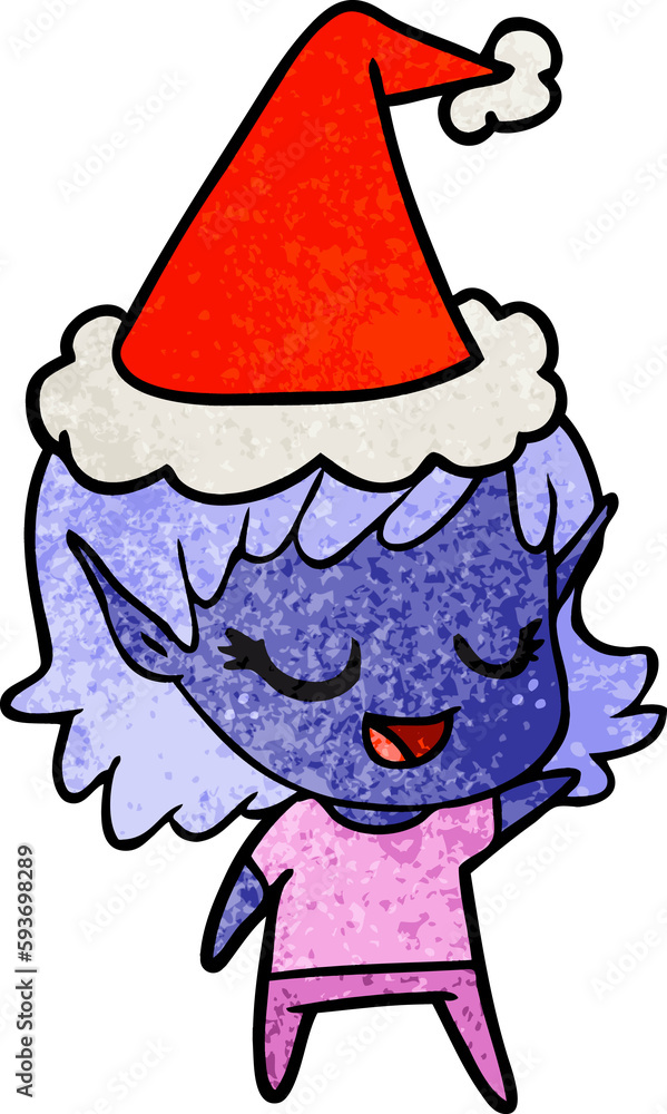 happy textured cartoon of a elf girl wearing santa hat happy textured cartoon of a elf girl wearing santa hat