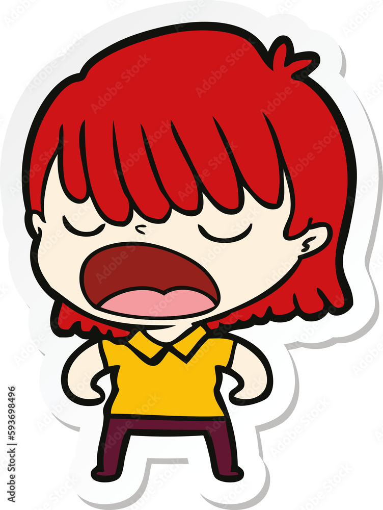 sticker of a cartoon woman talking loudly sticker of a cartoon woman talking loudly