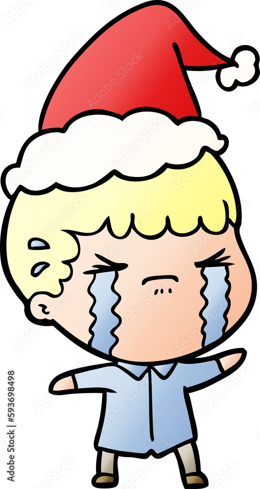 gradient cartoon of a man crying wearing santa hat gradient cartoon of a man crying wearing santa hat