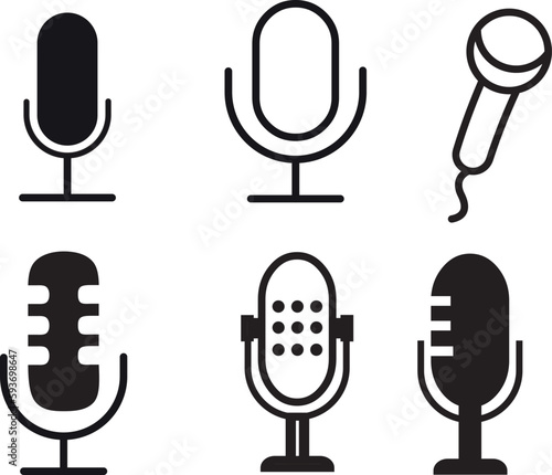 Vector illustration of microphone icons in different styles isolated on a white background