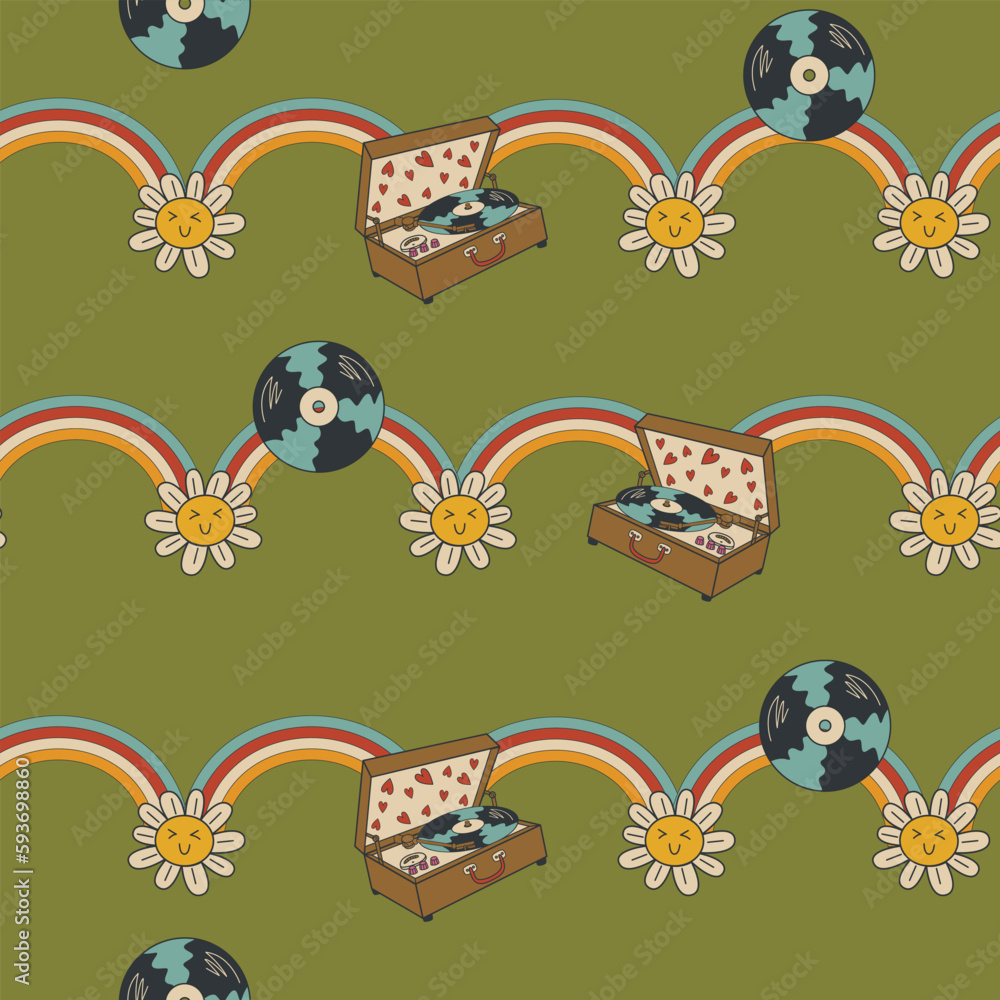 Retro seamless pattern. Groovy collection. Disco vector wallpaper.