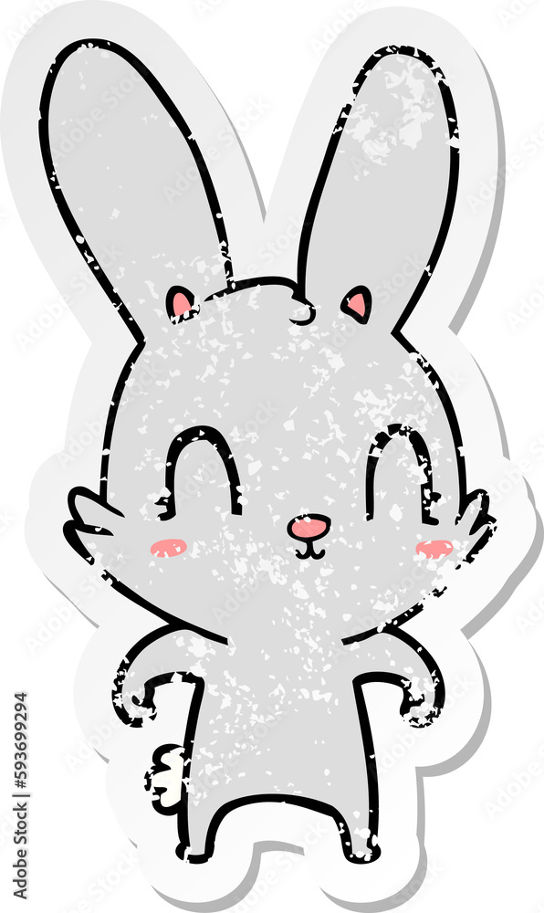 distressed sticker of a cute cartoon rabbit distressed sticker of a cute cartoon rabbit