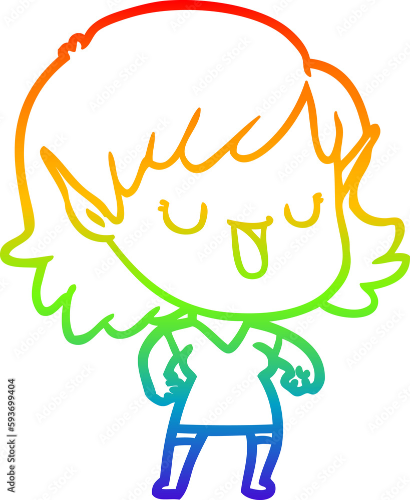 rainbow gradient line drawing cartoon elf girl rainbow gradient line drawing cartoon elf girl