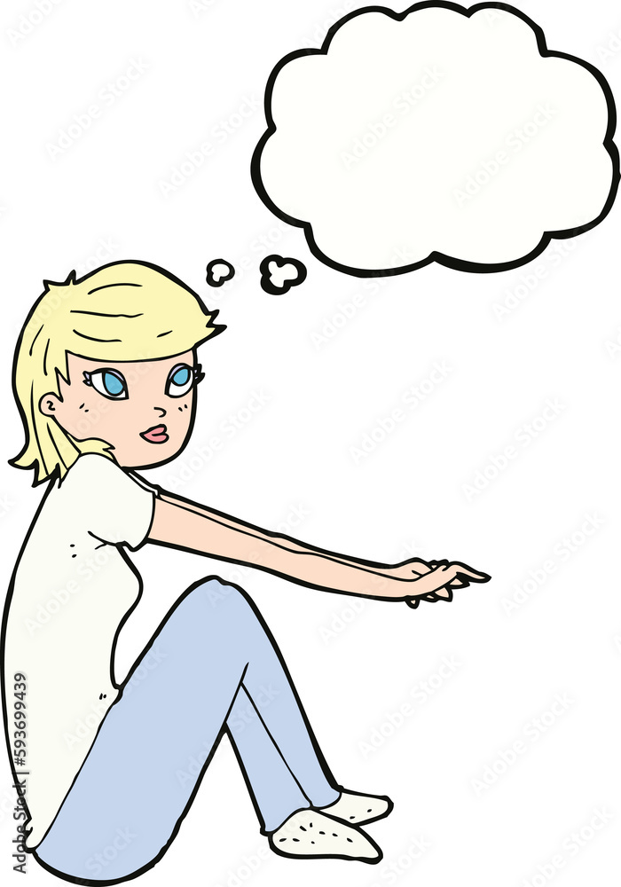 cartoon pretty girl sitting with thought bubble cartoon pretty girl sitting with thought bubble