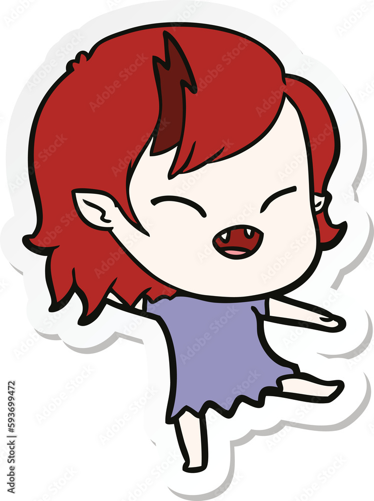 sticker of a cartoon laughing vampire girl sticker of a cartoon laughing vampire girl