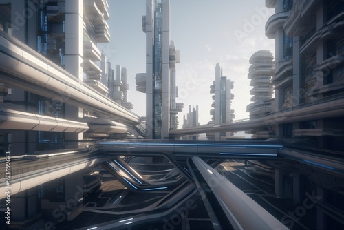 A futuristic cityscape with advanced transportation technology and infrastructure  Generative AI