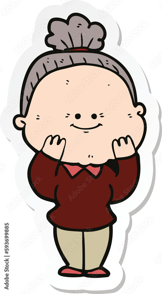 sticker of a cartoon happy old woman