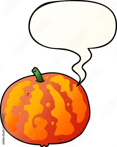 cartoon melon and speech bubble in smooth gradient style
