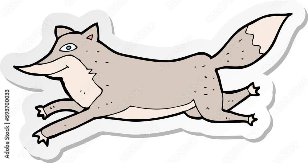 sticker of a cartoon happy wolf running sticker of a cartoon happy wolf running