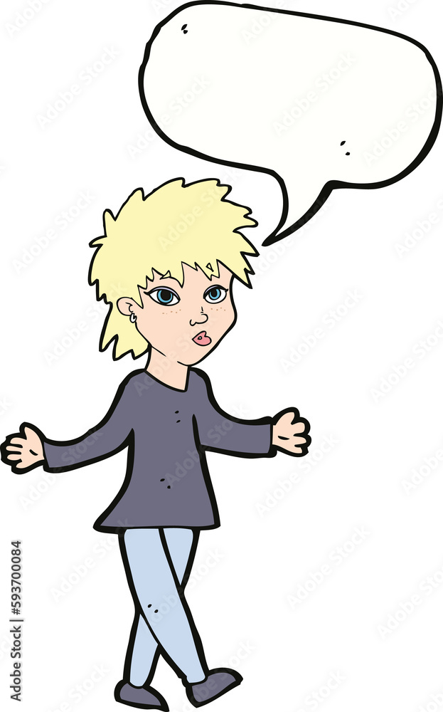 cartoon woman shrugging shoulders with speech bubble cartoon woman shrugging shoulders with speech bubble