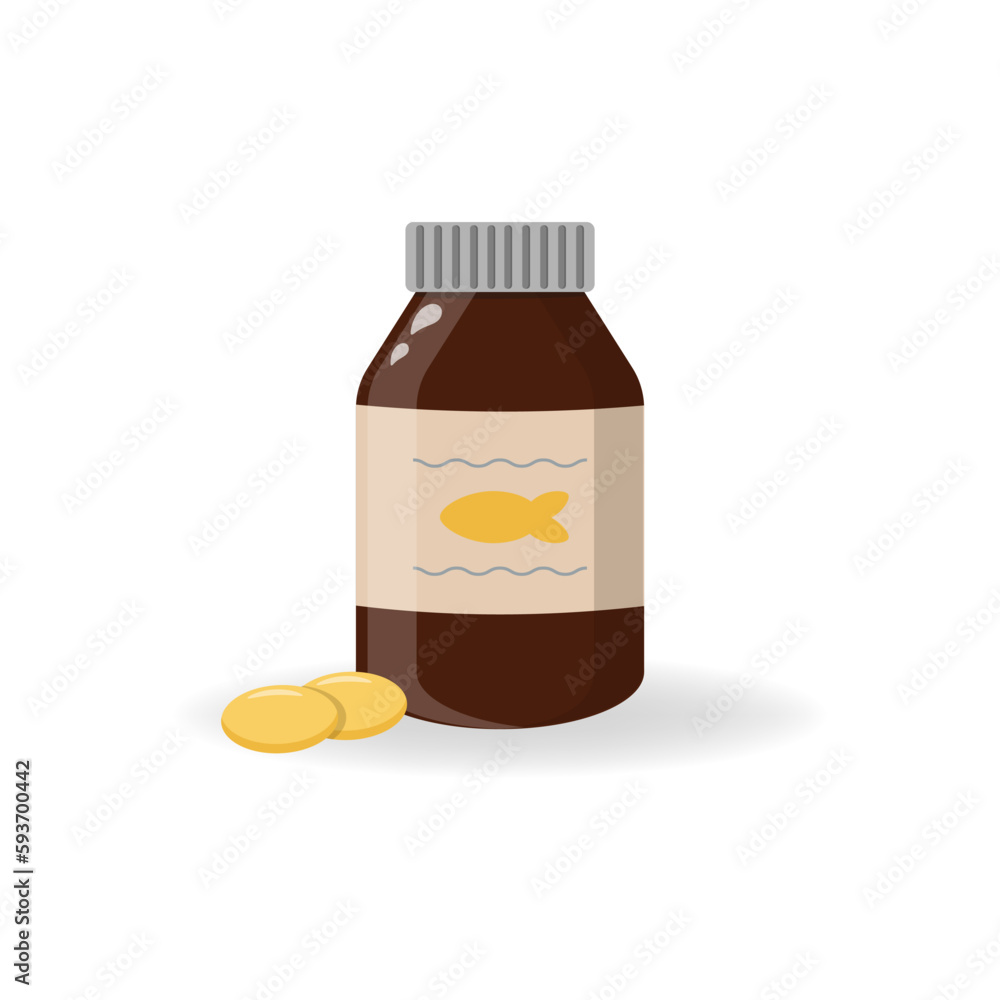Fish oil capsules in a bottle. Vector illustration isolated on white background