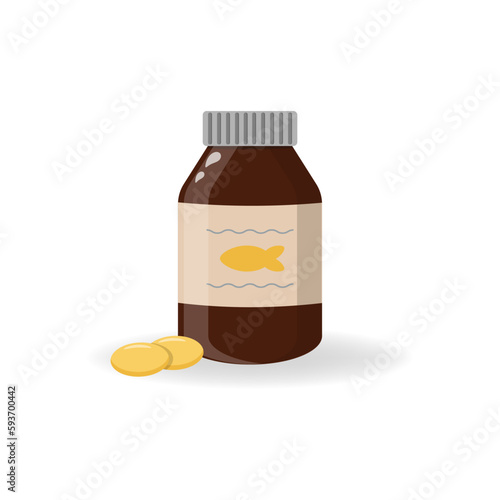 Obraz na płótnie Fish oil capsules in a bottle. Vector illustration isolated on white background w salonie