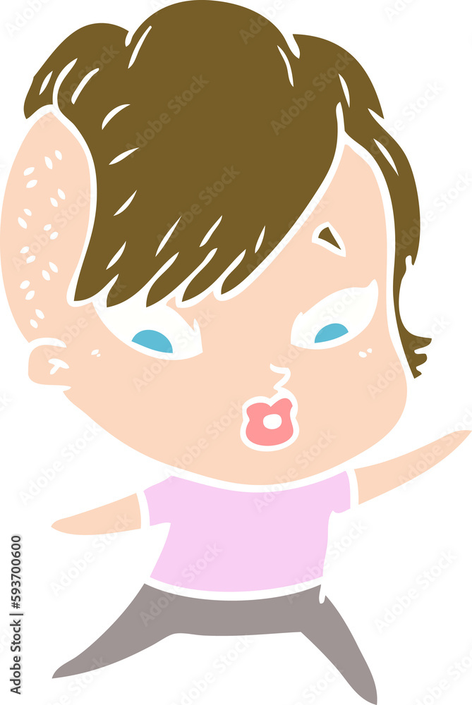 flat color style cartoon surprised girl pointing flat color style cartoon surprised girl pointing