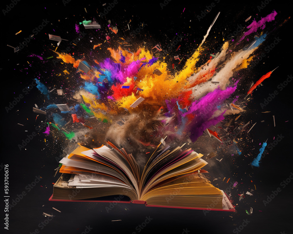 magic book with magic colorful explosion