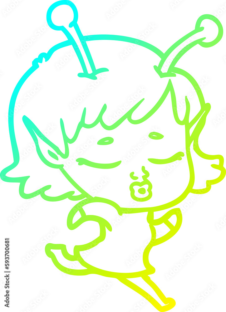 cold gradient line drawing cartoon alien girl cold gradient line drawing cartoon alien girl