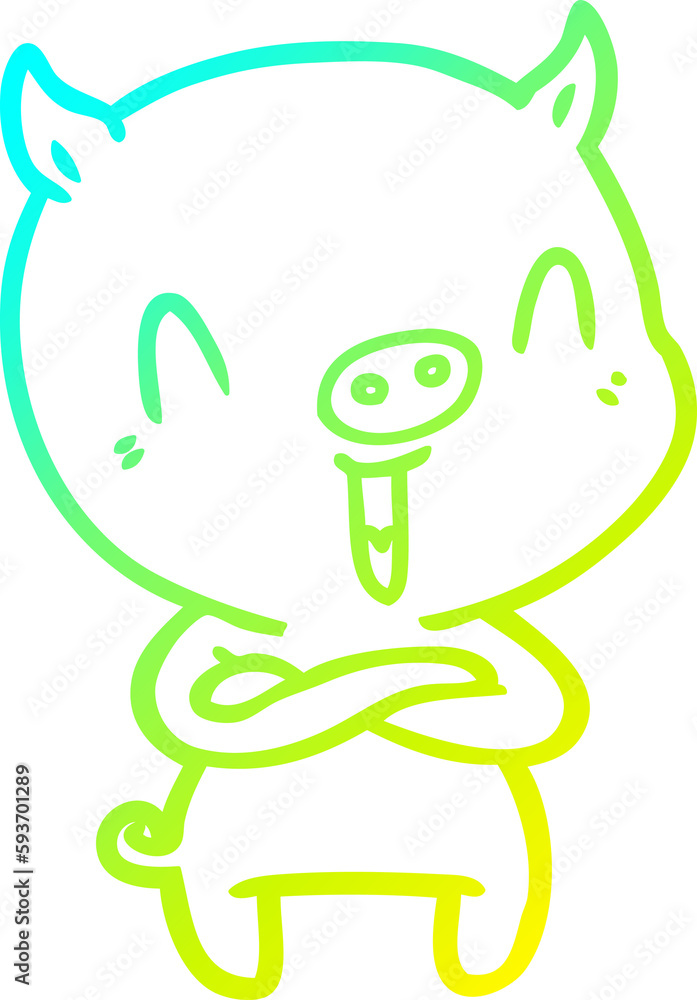 Fototapeta premium cold gradient line drawing happy cartoon pig