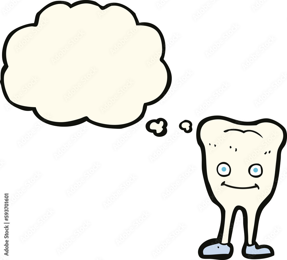 Fototapeta premium cartoon happy tooth with thought bubble