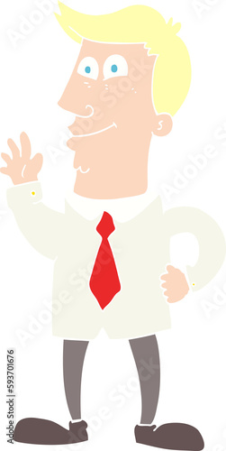 flat color illustration of a cartoon waving man