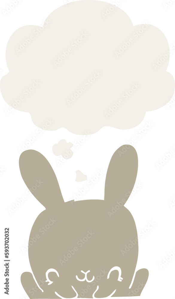 cartoon rabbit and thought bubble in retro style