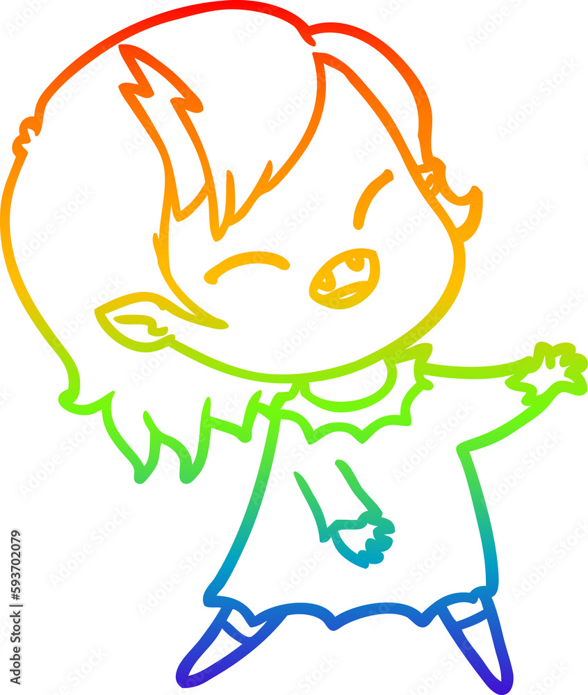 rainbow gradient line drawing cartoon laughing vampire girl rainbow gradient line drawing cartoon laughing vampire girl
