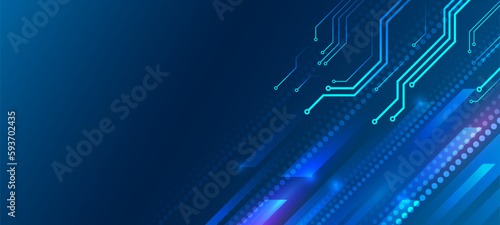 Hi-tech digital technology concept. Illustration of high computer technology on blue background. Abstract futuristic design. Sci-fi, dynamic vector illustration.