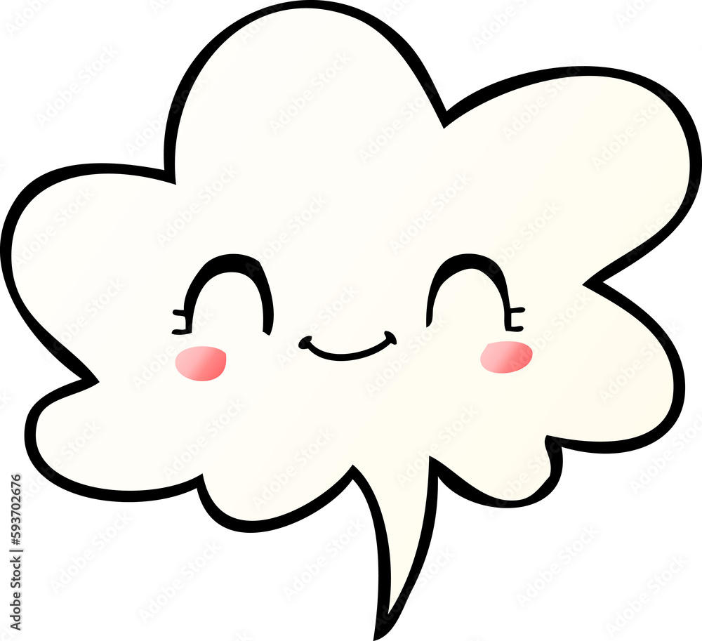 cute cartoon face and speech bubble in smooth gradient style