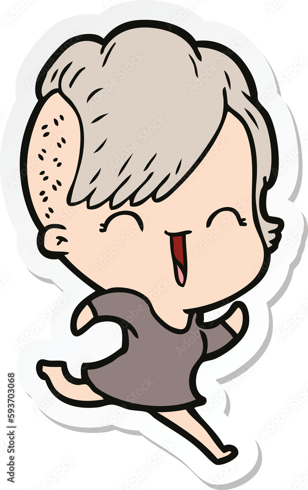 sticker of a cartoon happy hipster girl sticker of a cartoon happy hipster girl