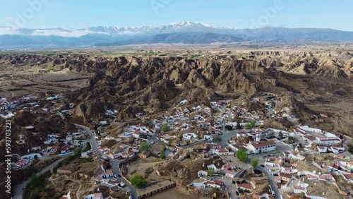 Guadix, Historical City With Cave Houses. Granada. Andalusia, Spain. Aerial Drone Video. 20 april 2023 