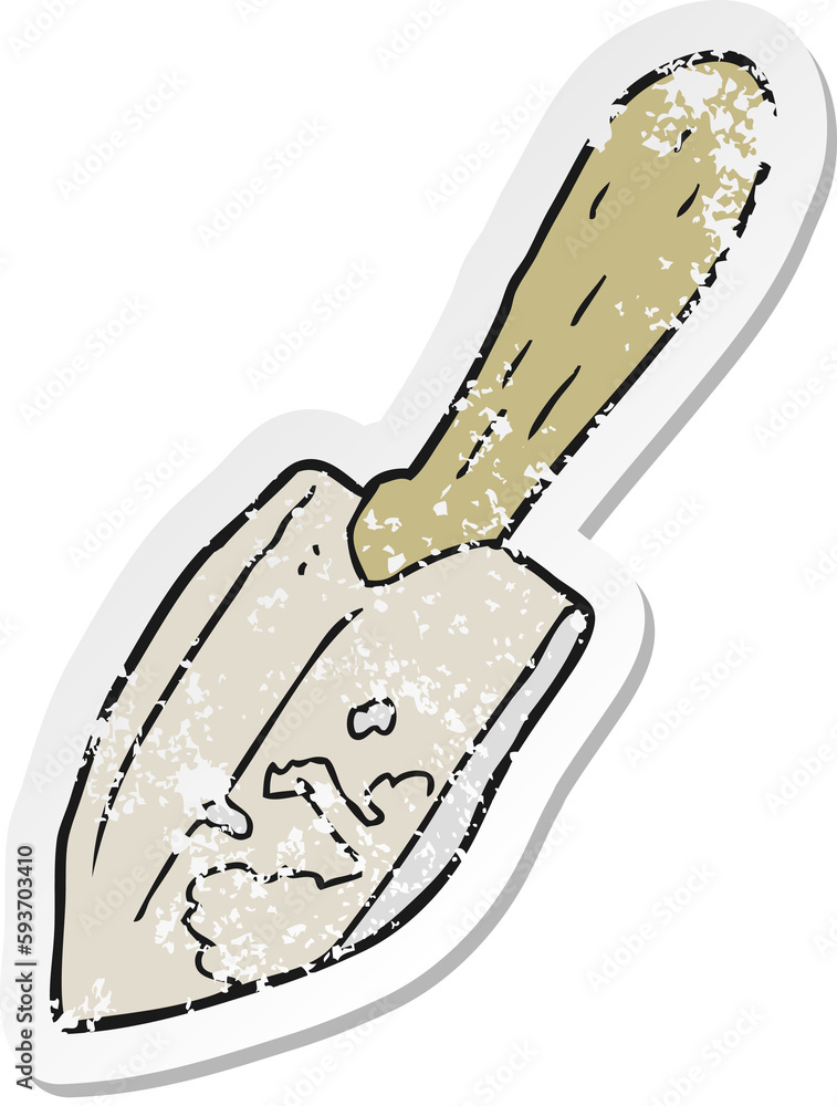 retro distressed sticker of a cartoon trowel retro distressed sticker of a cartoon trowel