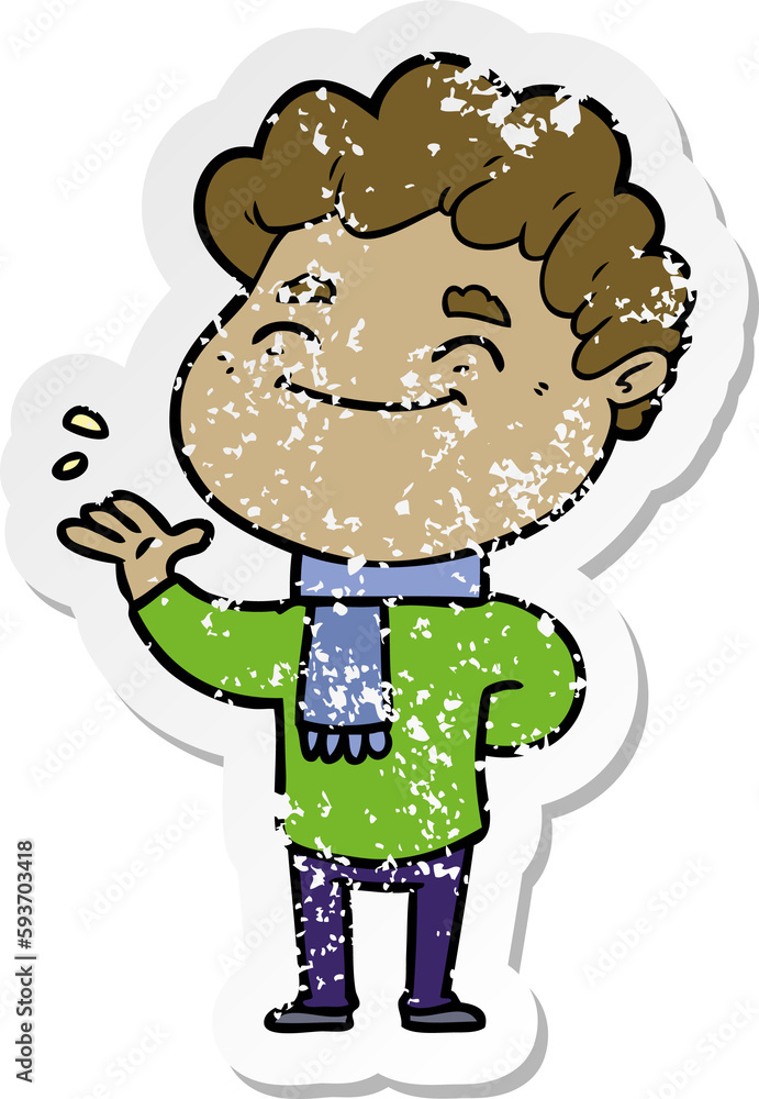 distressed sticker of a cartoon friendly man distressed sticker of a cartoon friendly man
