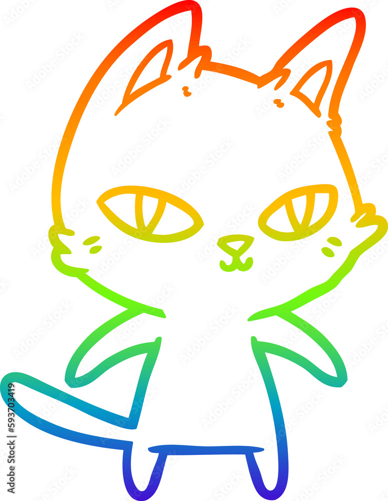 rainbow gradient line drawing cartoon cat staring rainbow gradient line drawing cartoon cat staring