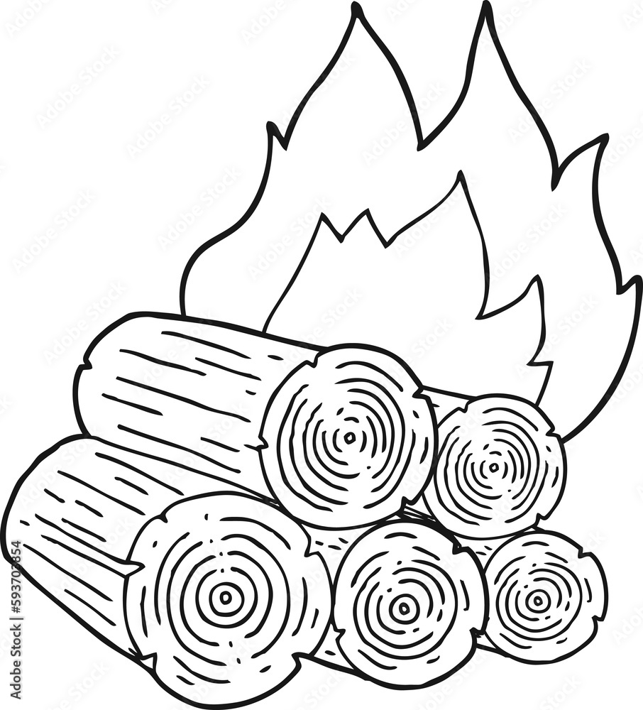 black and white cartoon burning logs black and white cartoon burning logs