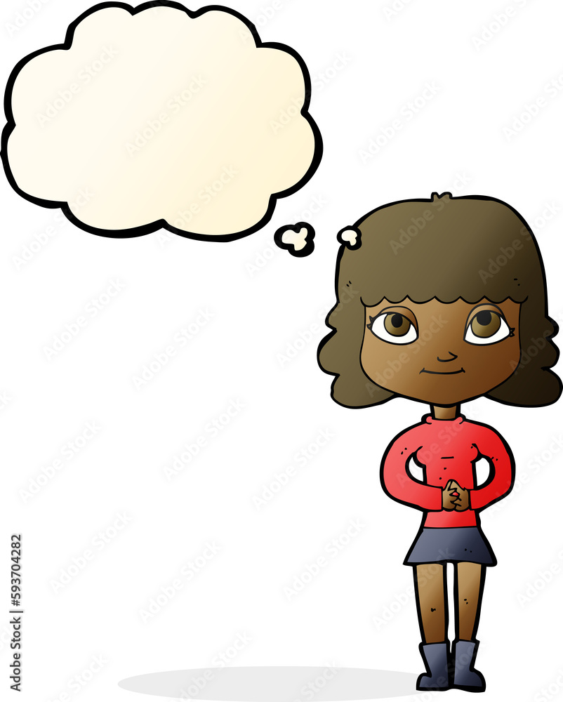 cartoon happy woman with thought bubble cartoon happy woman with thought bubble