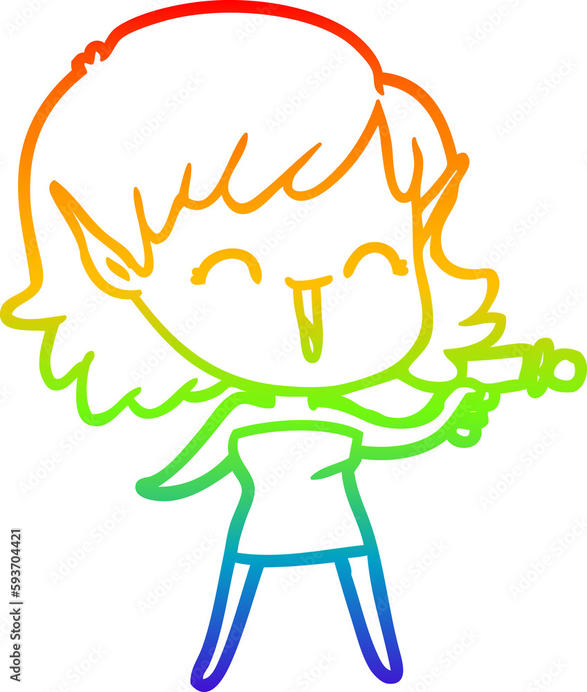 rainbow gradient line drawing cartoon elf girl rainbow gradient line drawing cartoon elf girl