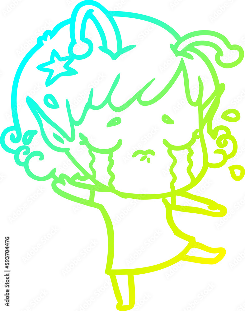 cold gradient line drawing cartoon crying alien girl cold gradient line drawing cartoon crying alien girl