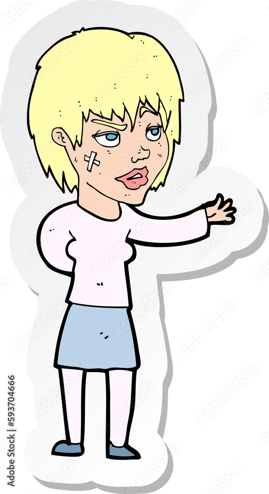 sticker of a cartoon woman with sticking plaster on face sticker of a cartoon woman with sticking plaster on face