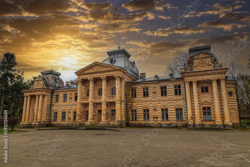 Old historical Count Stanislav Badeni palace in Koropets town, Ukraine, outside.